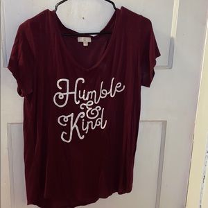 maroon v neck “humble and kind” tee
